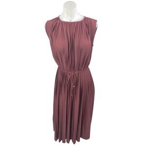 H&M Red Maroon Sleeveless Plisse Pleated Tie Waist Blouson Midi Dress Size XS